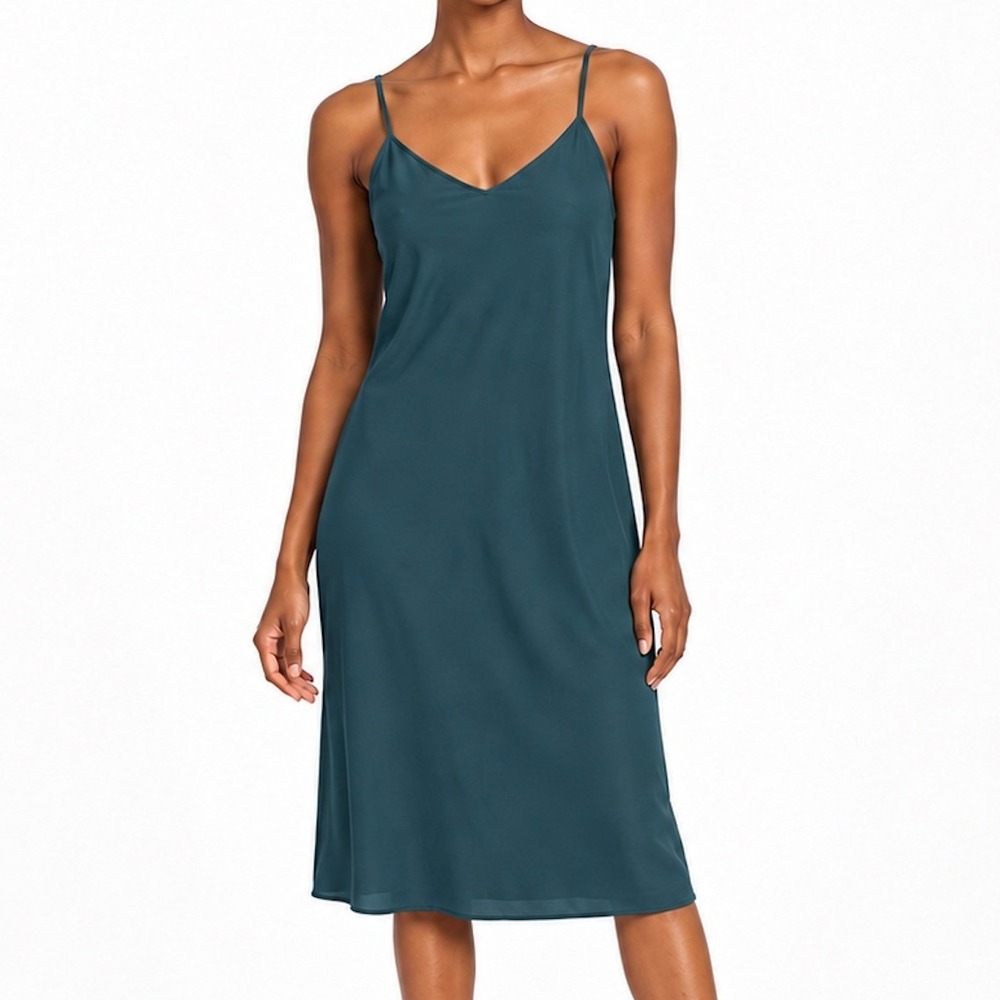 Cinq a Sept Teal V-Neck Slip Dress Adjustable Spaghetti Straps SIZE 4